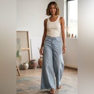 Vibrant Light Blue Wide Leg Jeans